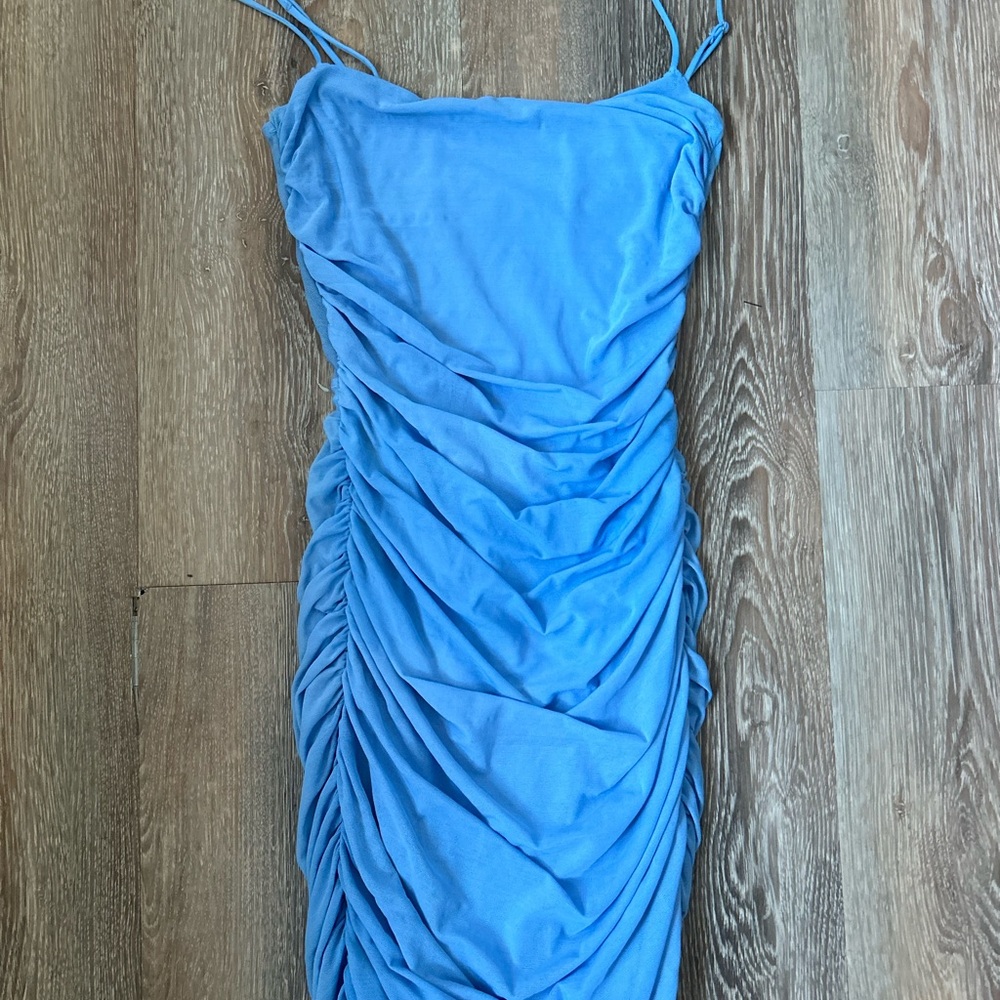 Lucy in the Sky Blue Ruched Sheath Dress
